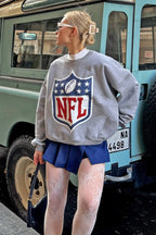 Gri Nfl Baskılı Bisiklet Yaka İçi Pamuklu Kadın Sweatshirt