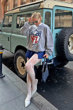 Gri Nfl Baskılı Bisiklet Yaka İçi Pamuklu Kadın Sweatshirt