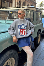 Gri Nfl Baskılı Bisiklet Yaka İçi Pamuklu Kadın Sweatshirt