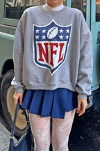 Gri Nfl Baskılı Bisiklet Yaka İçi Pamuklu Kadın Sweatshirt