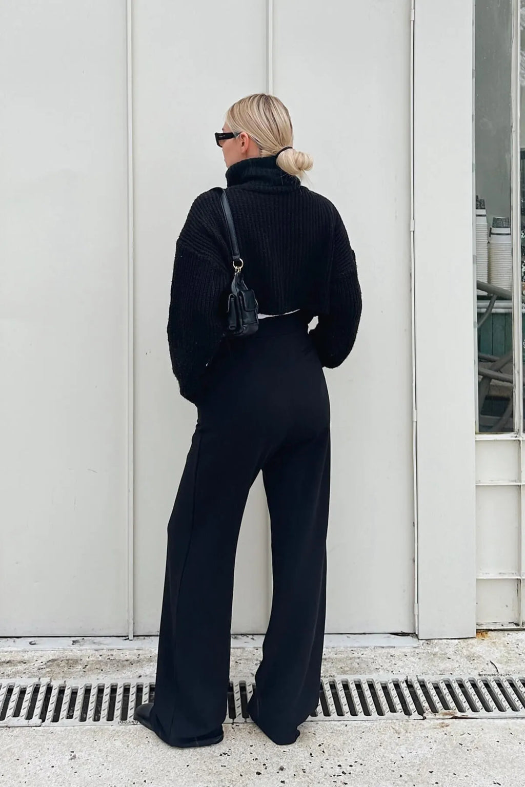 Siyah Kate Beli Cırtlı Rahat Kadın Palazzo Pantolon