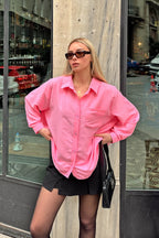Pembe Tek Cepli Oversize Rahat Kalıp Kadın Gömlek