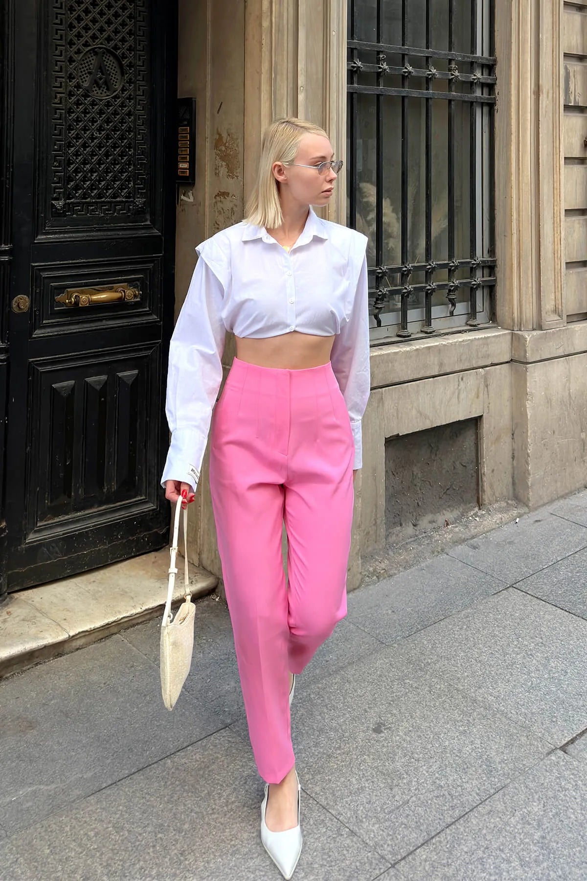 Pembe Anna Yüksek Bel İnce Pensli Kadın Pantolon