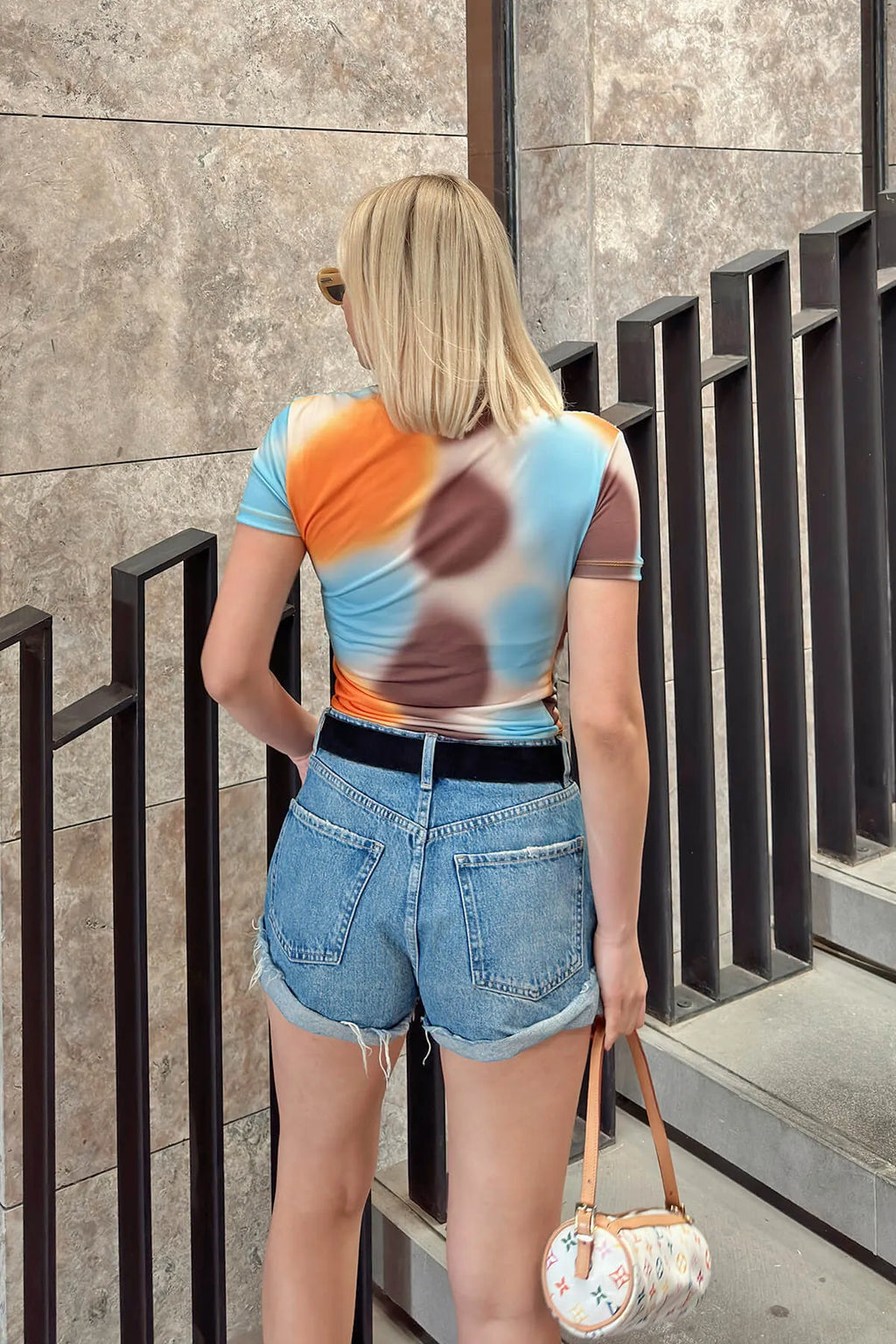 Sarı Julia Batik Desen Omuz ve Bel Drapeli Kadın Crop Bluz