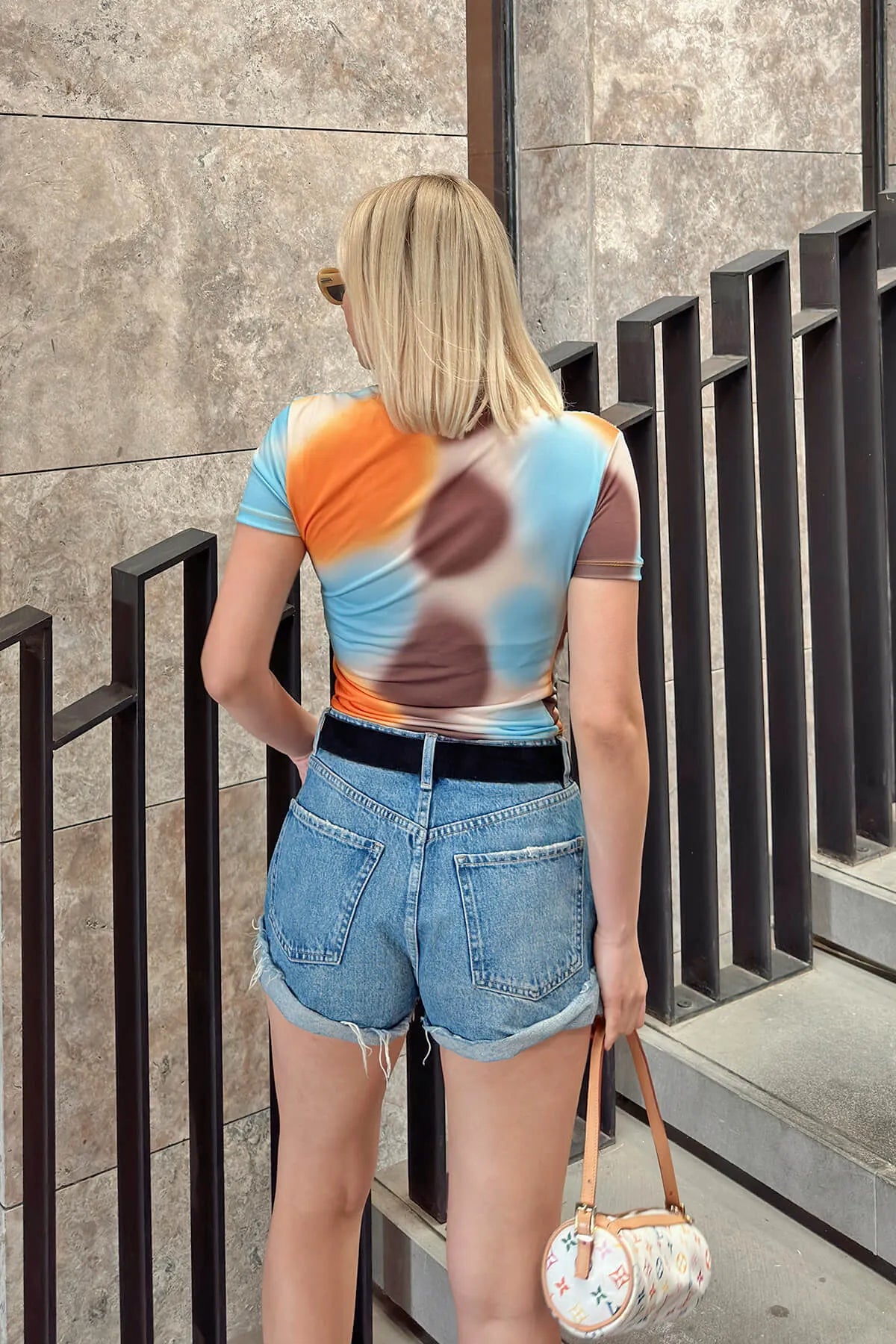 Sarı Julia Batik Desen Omuz ve Bel Drapeli Kadın Crop Bluz