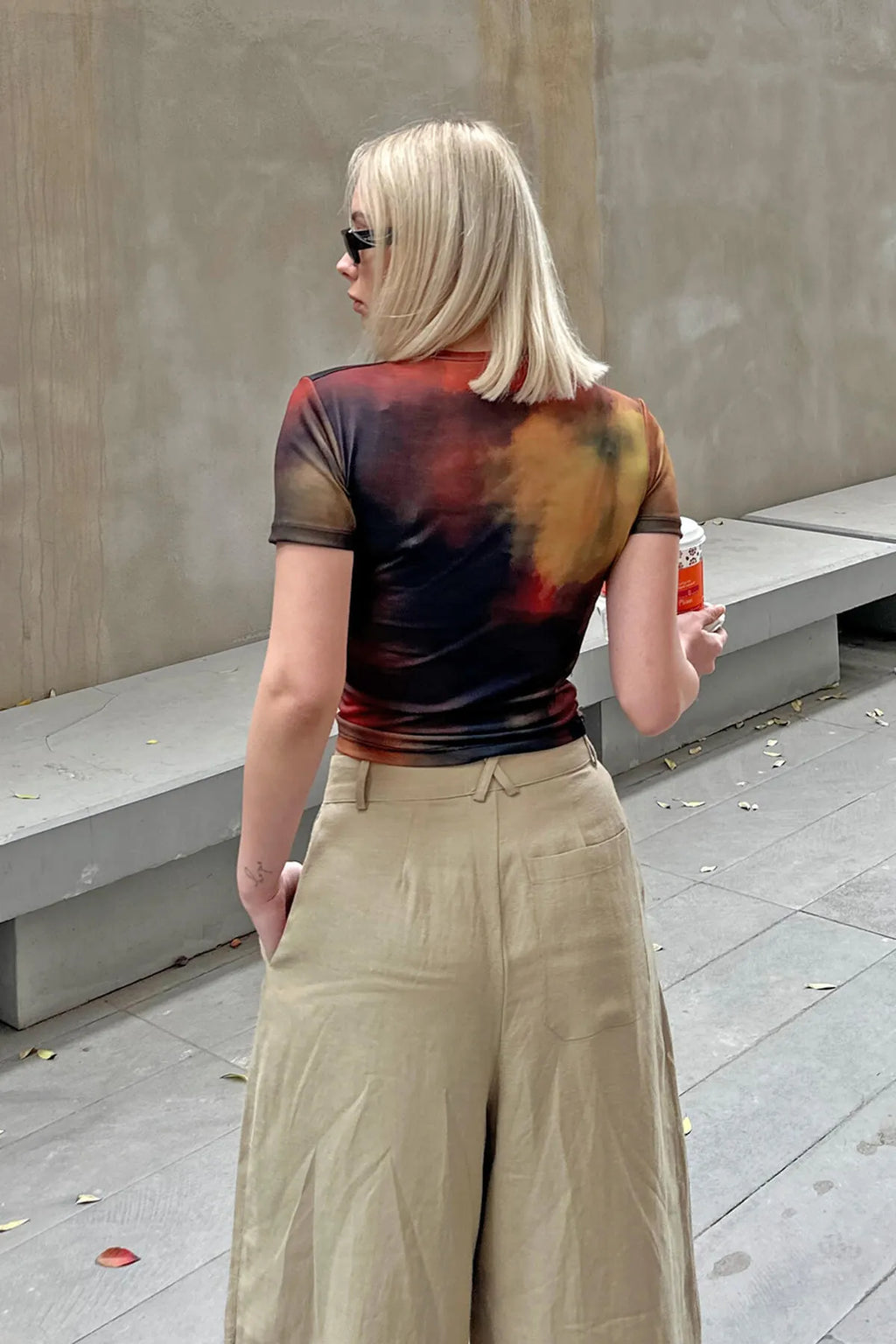 Turuncu Julia Batik Desen Omuz ve Bel Drapeli Kadın Crop Bluz