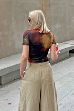 Turuncu Julia Batik Desen Omuz ve Bel Drapeli Kadın Crop Bluz