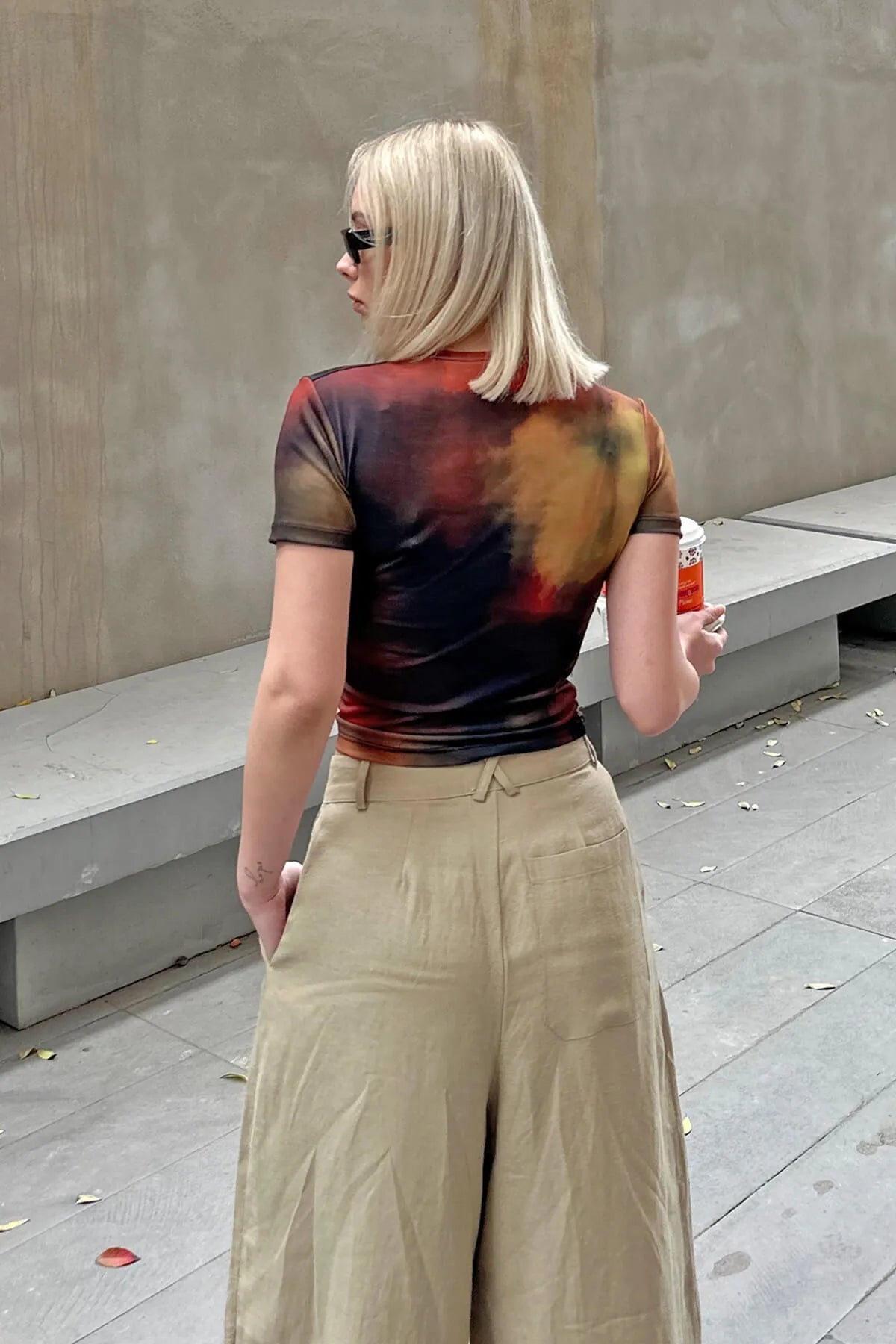Turuncu Julia Batik Desen Omuz ve Bel Drapeli Kadın Crop Bluz