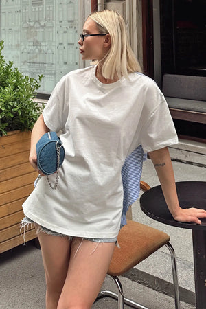 Beyaz Sırt Gömlek Garnili Bağlamalı Bisiklet Yaka Kadın Tshirt