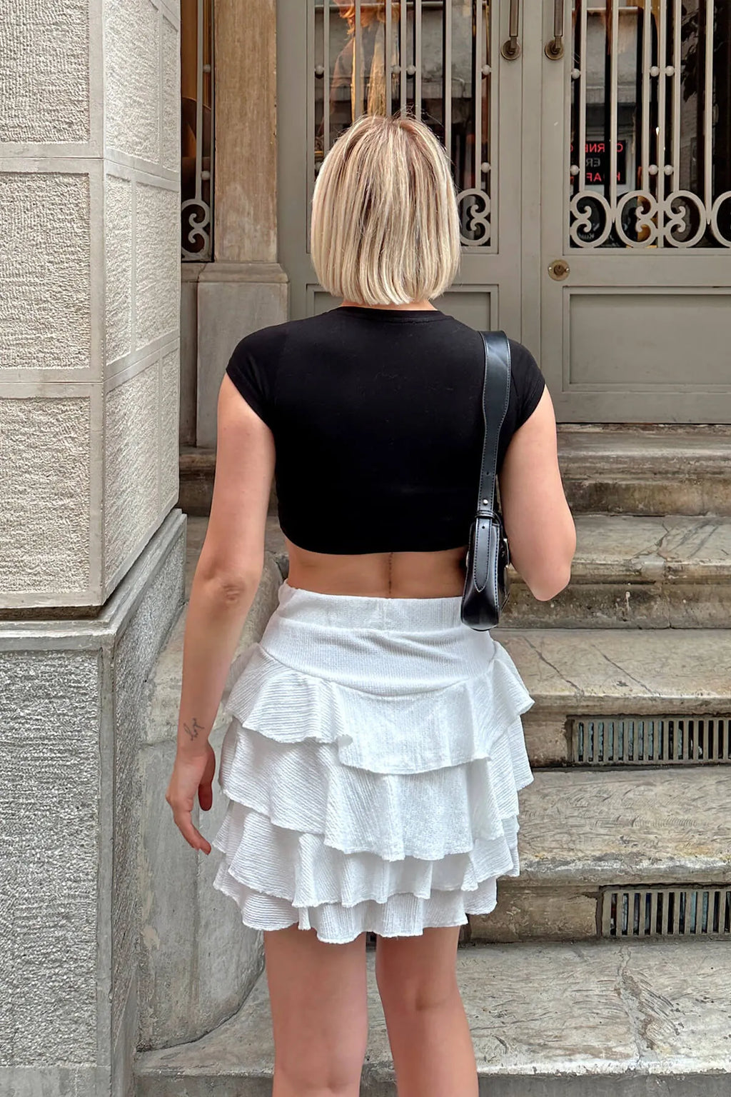 Beyaz Kat Kat Detaylı Kadın Mini Etek