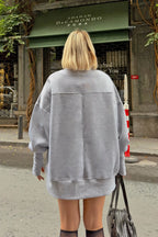 Gri Dikiş Detaylı Yırtmaçlı İçi Pamuklu Parmak Geçmeli Kadın Sweatshirt