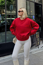Kırmızı 3 Kalp Baskılı Piş Dikiş Kadın Crop Sweatshirt