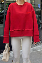Kırmızı 3 Kalp Baskılı Piş Dikiş Kadın Crop Sweatshirt