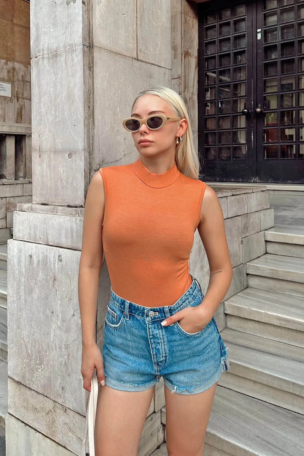 Somon Sıfır Kol Yarım Balıkçı Kadın Body Bluz