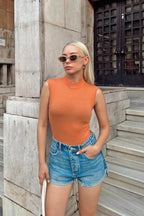 Somon Sıfır Kol Yarım Balıkçı Kadın Body Bluz