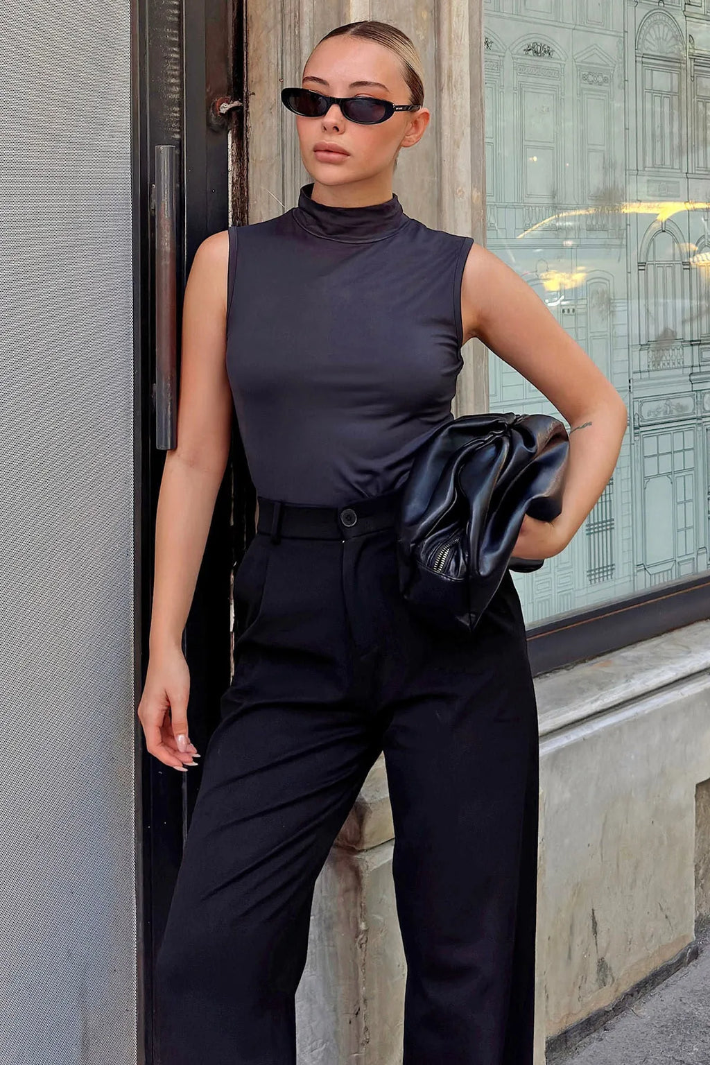 Füme Sıfır Kol Yarım Balıkçı Kadın Body Bluz