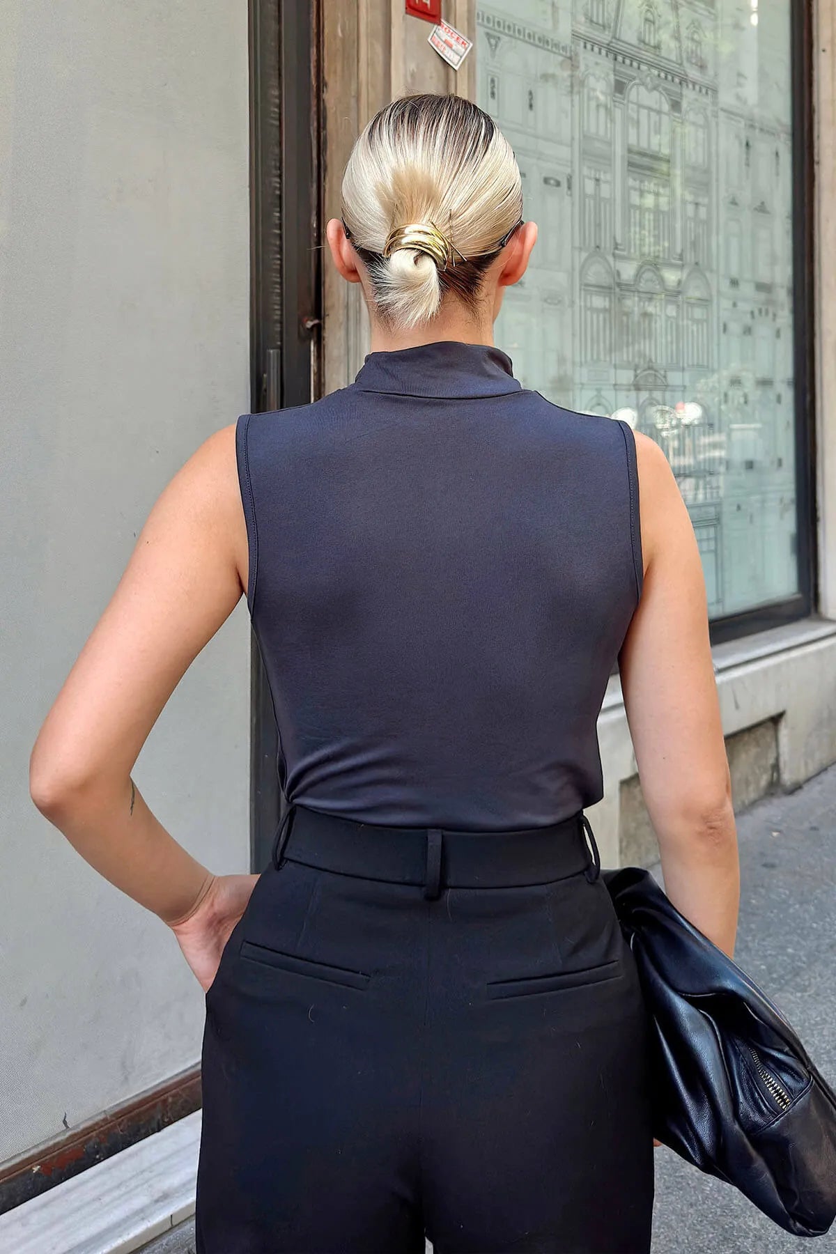 Füme Sıfır Kol Yarım Balıkçı Kadın Body Bluz