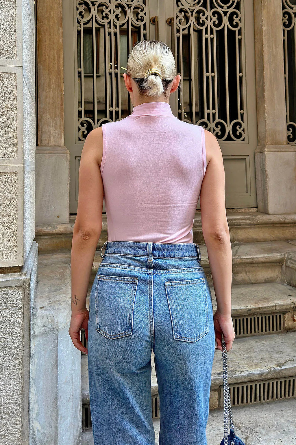 Pembe Sıfır Kol Yarım Balıkçı Kadın Body Bluz