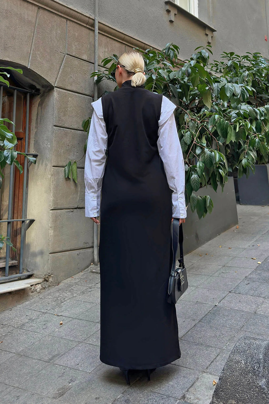 Siyah Mercy Yarım Balıkçı Sıfır Kol Pamuk Karışımlı Kadın Maxi Elbise