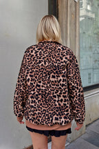 Kahverengi Alexa Yarım Fermuarlı Leopar Desenli Dik Yaka Kadın Sweatshirt