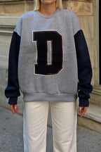 Gri Lacivert D Nakışlı Garnili İçi Pamuklu Kadın Sweatshirt