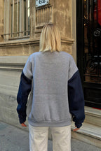 Gri Lacivert D Nakışlı Garnili İçi Pamuklu Kadın Sweatshirt