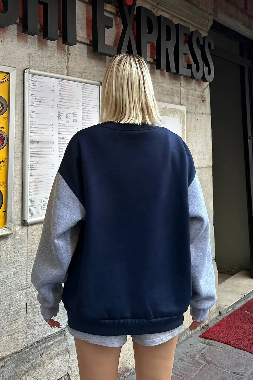 Lacivert Gri D Nakışlı Garnili  İçi Pamuklu Kadın Sweatshirt