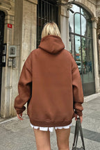 Kahverengi Stay Kapüşonlu Kanguru Cepli İçi Polarlı Oversize Kadın Sweatshirt