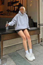 Gri Stay Kapüşonlu Kanguru Cepli İçi Polarlı Oversize Kadın Sweatshirt