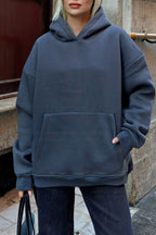 Füme Stay Kapüşonlu Kanguru Cepli İçi Polarlı Oversize Kadın Sweatshirt