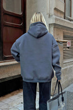 Füme Stay Kapüşonlu Kanguru Cepli İçi Polarlı Oversize Kadın Sweatshirt