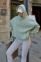 Mint Yeşili Stay Kapüşonlu Kanguru Cepli İçi Polarlı Oversize Kadın Sweatshirt