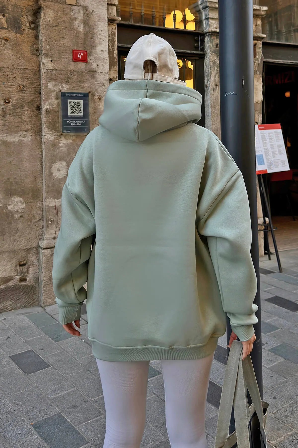 Mint Yeşili Stay Kapüşonlu Kanguru Cepli İçi Polarlı Oversize Kadın Sweatshirt