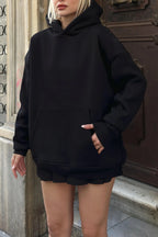 Siyah Stay Kapüşonlu Kanguru Cepli İçi Polarlı Oversize Kadın Sweatshirt