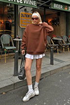 Kahverengi Walk Bisiklet Yaka İçi Polarlı Basic Oversize Kadın Sweatshirt