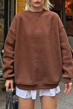 Kahverengi Walk Bisiklet Yaka İçi Polarlı Basic Oversize Kadın Sweatshirt