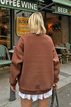 Kahverengi Walk Bisiklet Yaka İçi Polarlı Basic Oversize Kadın Sweatshirt