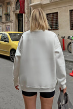 Beyaz Walk Bisiklet Yaka İçi Polarlı Basic Oversize Kadın Sweatshirt