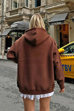 Kahverengi Lena Fermuarlı Kapüşonlu Cepli İçi Polarlı Oversize Kadın Sweatshirt