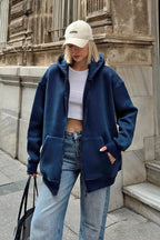 İndigo Lena Fermuarlı Kapüşonlu Cepli İçi Polarlı Oversize Kadın Sweatshirt