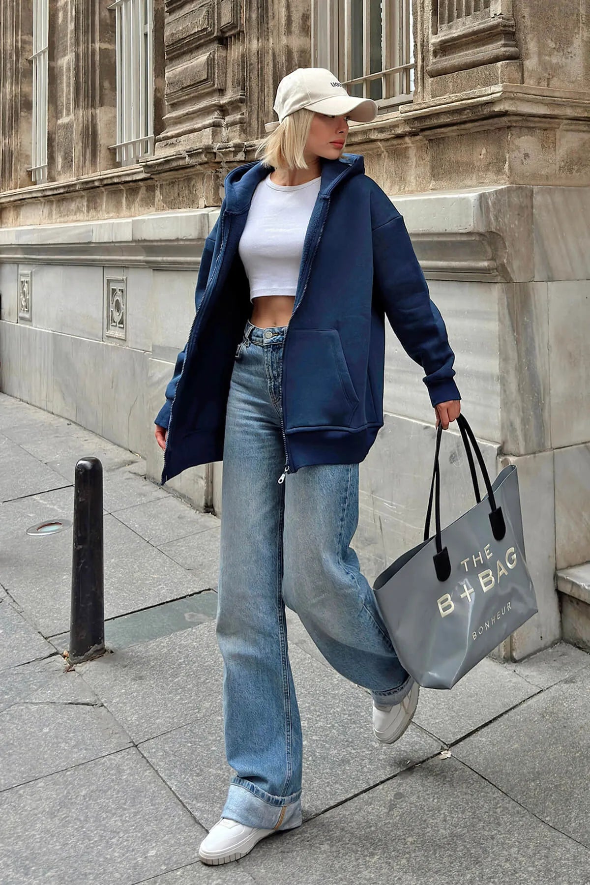 İndigo Lena Fermuarlı Kapüşonlu Cepli İçi Polarlı Oversize Kadın Sweatshirt