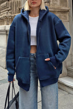 İndigo Lena Fermuarlı Kapüşonlu Cepli İçi Polarlı Oversize Kadın Sweatshirt