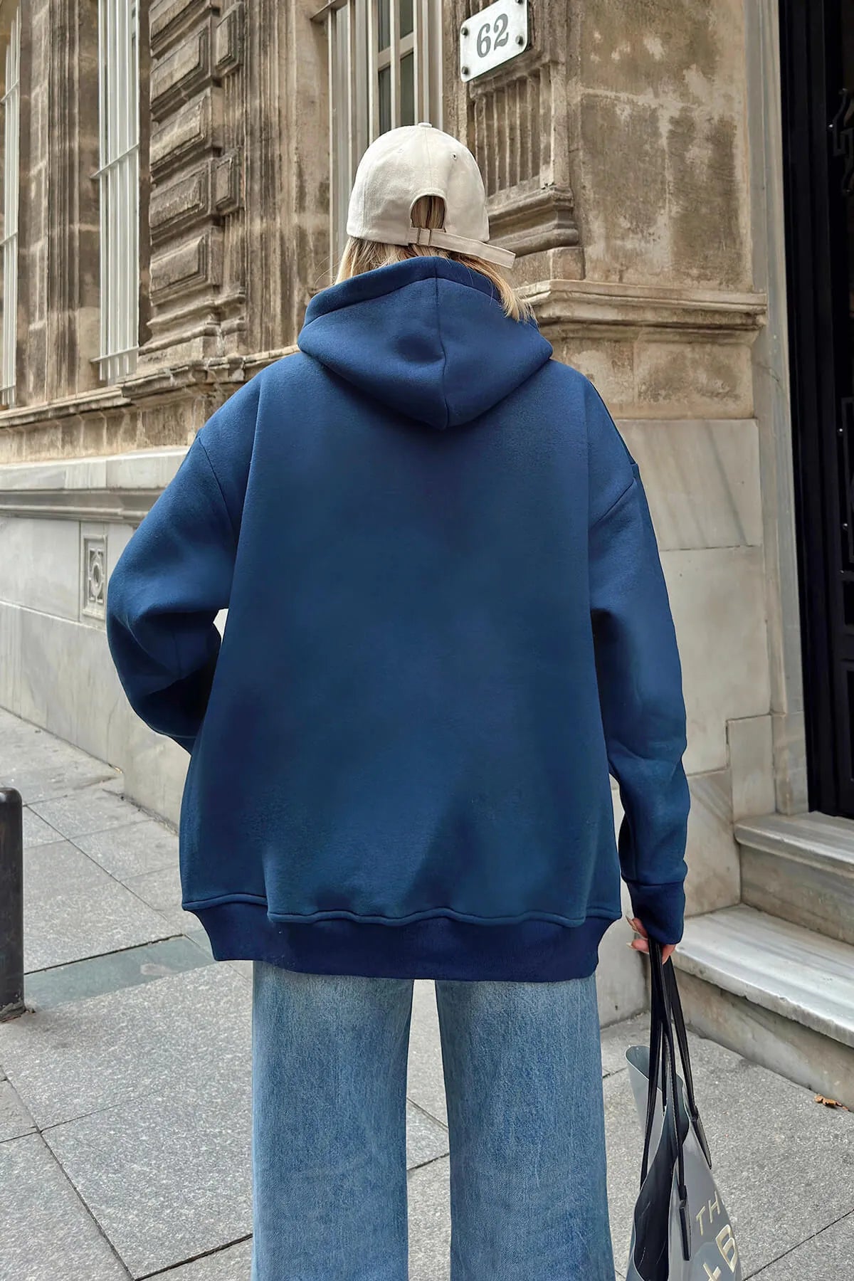 İndigo Lena Fermuarlı Kapüşonlu Cepli İçi Polarlı Oversize Kadın Sweatshirt