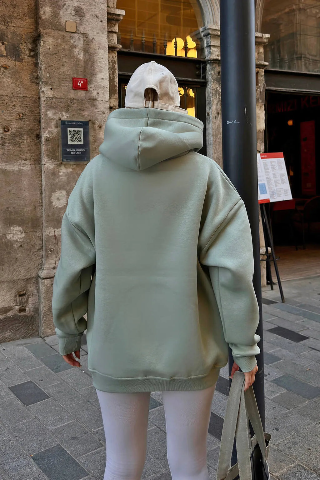 Mint Yeşili Lena Fermuarlı Kapüşonlu Cepli İçi Polarlı Oversize Kadın Sweatshirt