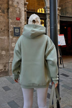 Mint Yeşili Lena Fermuarlı Kapüşonlu Cepli İçi Polarlı Oversize Kadın Sweatshirt