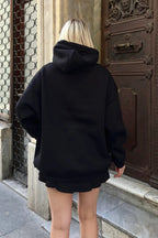Siyah Lena Fermuarlı Kapüşonlu Cepli İçi Polarlı Oversize Kadın Sweatshirt
