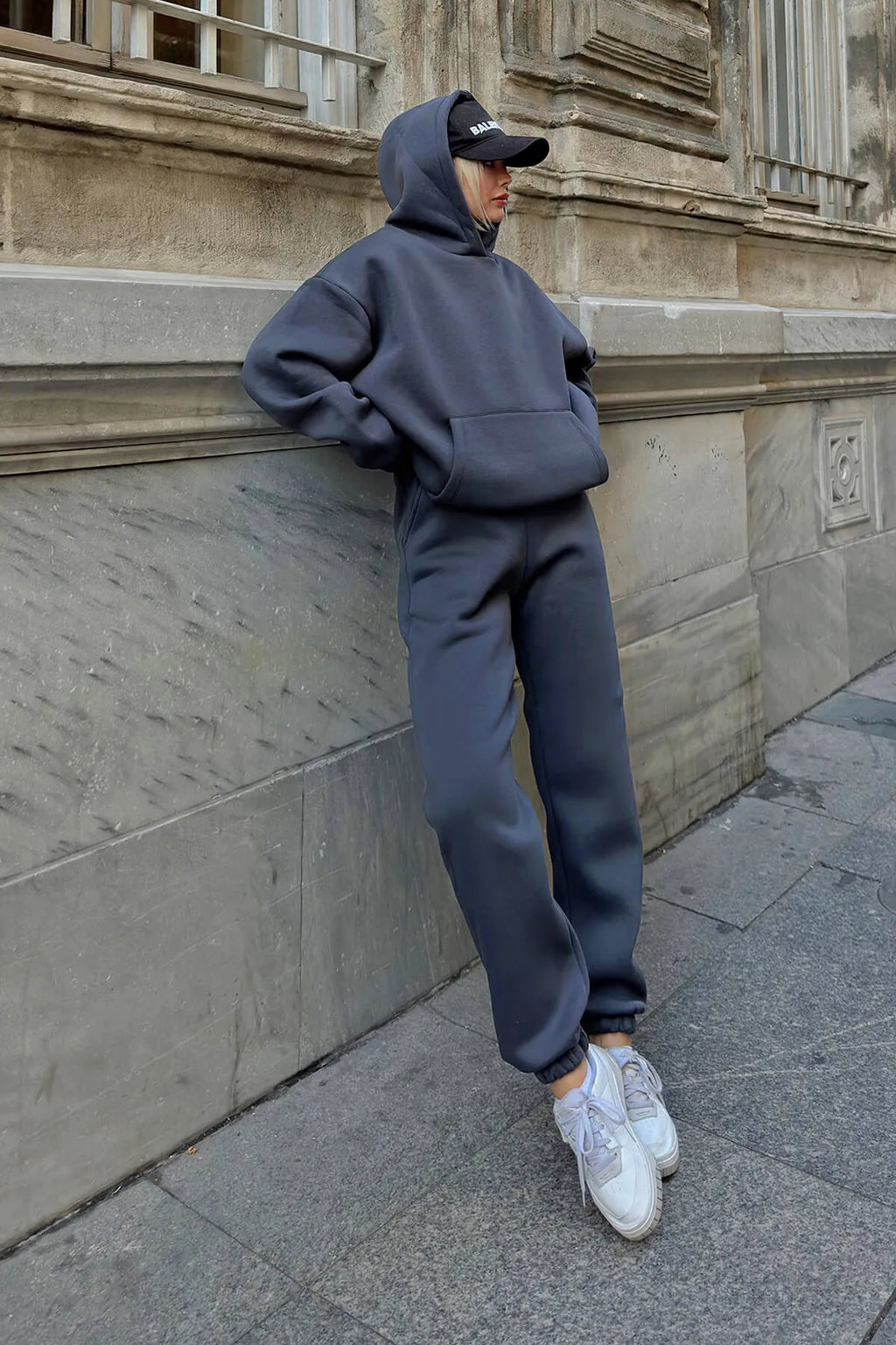 Füme Felpa Kapüşonlu Sweatshirt-Eşofman İçi Şardonlu Kadın Eşofman Takımı