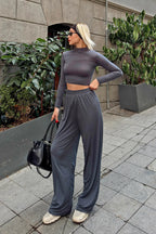 Füme Ced Yarım Balıkçı Crop Bluz-Pantolon Kadın Sandy Alt Üst Takım
