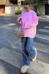 Pembe Biscuit Bisiklet Yaka Oversize Kadın Triko Kazak