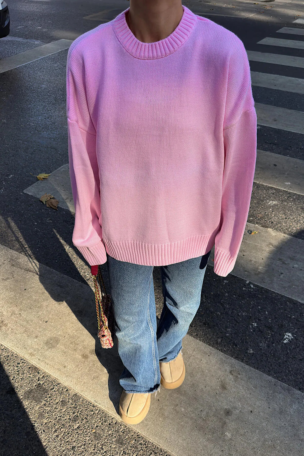 Pembe Biscuit Bisiklet Yaka Oversize Kadın Triko Kazak
